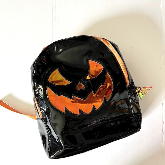 YRU Handbags - Y.R.U Halloween Pumpkin Jack Reflective Holographic Black Orange Backpack BAQPAQ